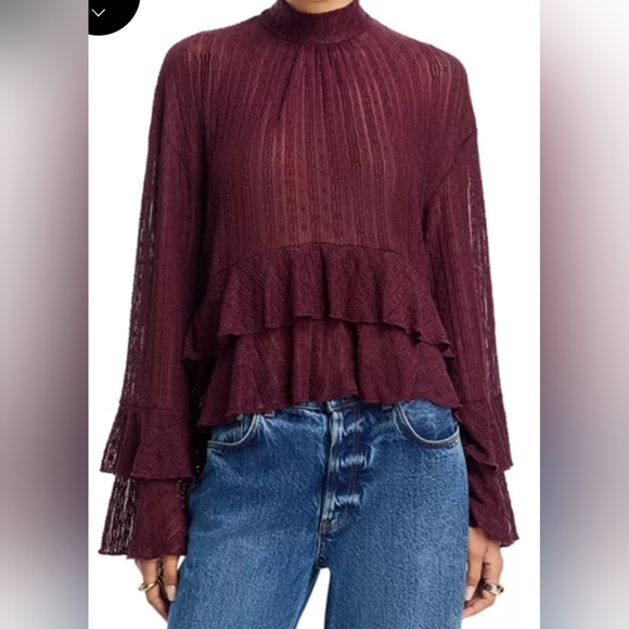 Aqua Mock Neck Ruffled Top - Picture 2 of 9